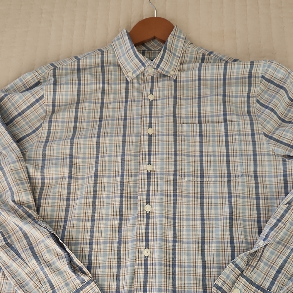 johnnie-O Beige and Blue Plaid Shirt